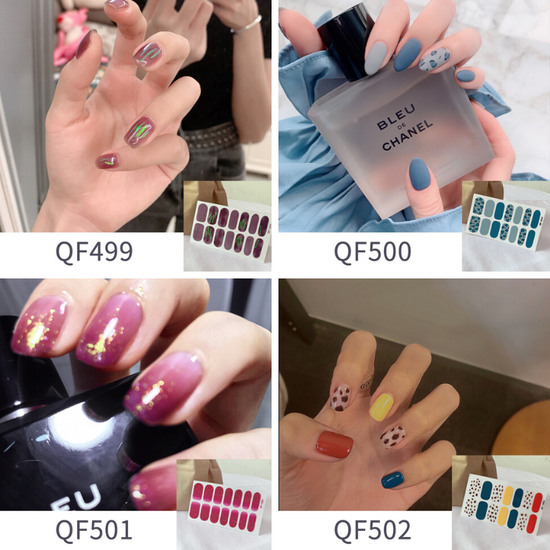 Bộ 14 Miếng Dán Móng Tay Chống Thấm Nước Có Thể Lột Được Màu Nude In Họa Tiết Da Báo