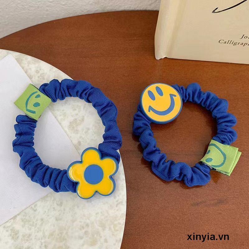 Dây buộc tóc cao su co giãn họa tiết hoa mặt cười xinh xắn cho nữ