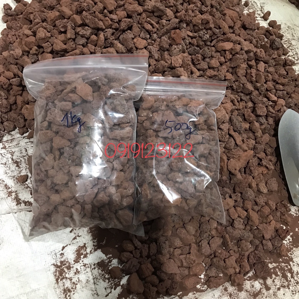 Đá nham thạch đỏ - đá nham thạch Trung Quốc túi 1kg Size1-2cm, 3-5cm Đá lọc nước hồ thủy sinh
