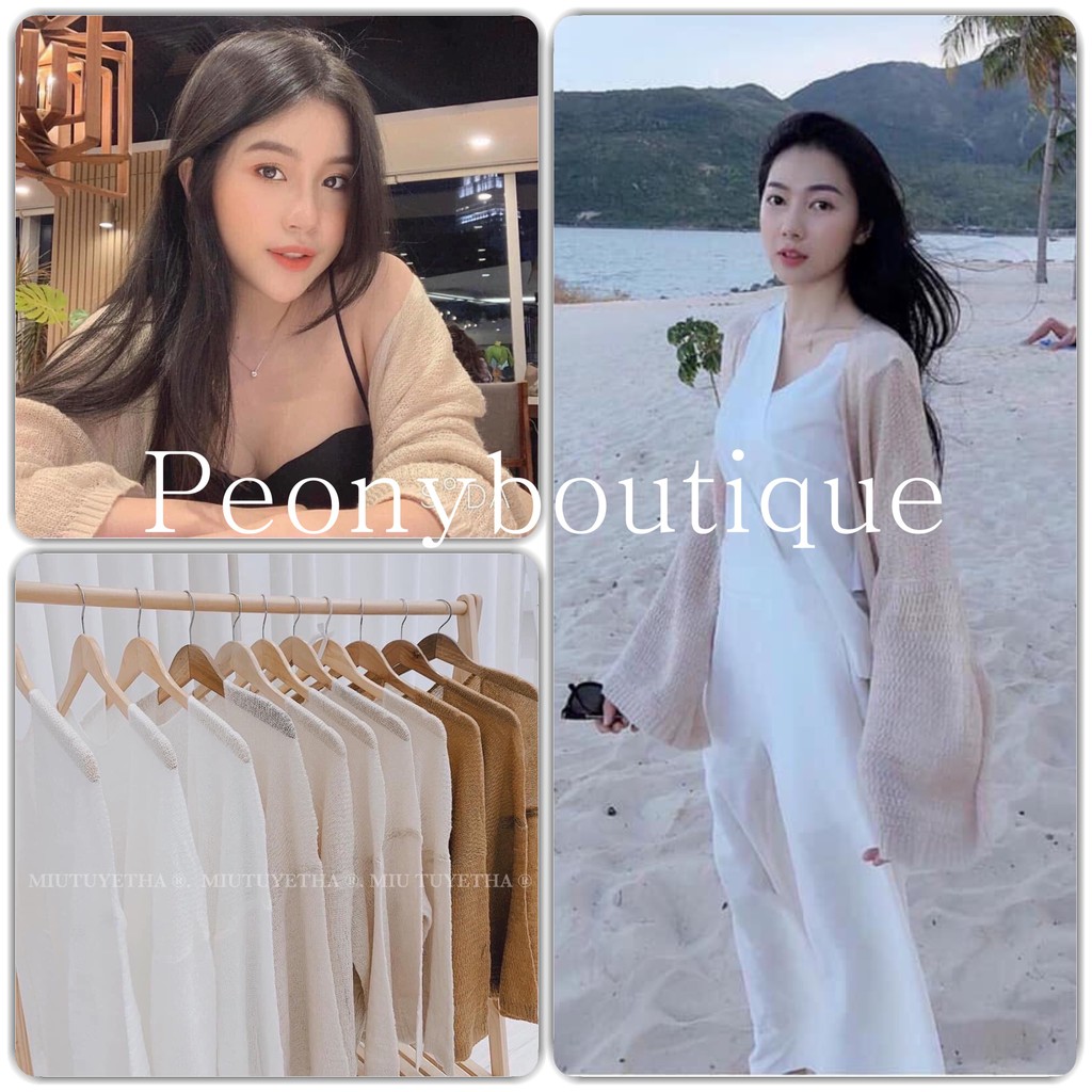 Áo Khoác Cardigan Lưới Nữ [FREESHIP] 🌸 Áo len mỏng tay bồng màu Trắng | Be | Nâu thun trơn basic ulzzang HOT 🌸 | WebRaoVat - webraovat.net.vn