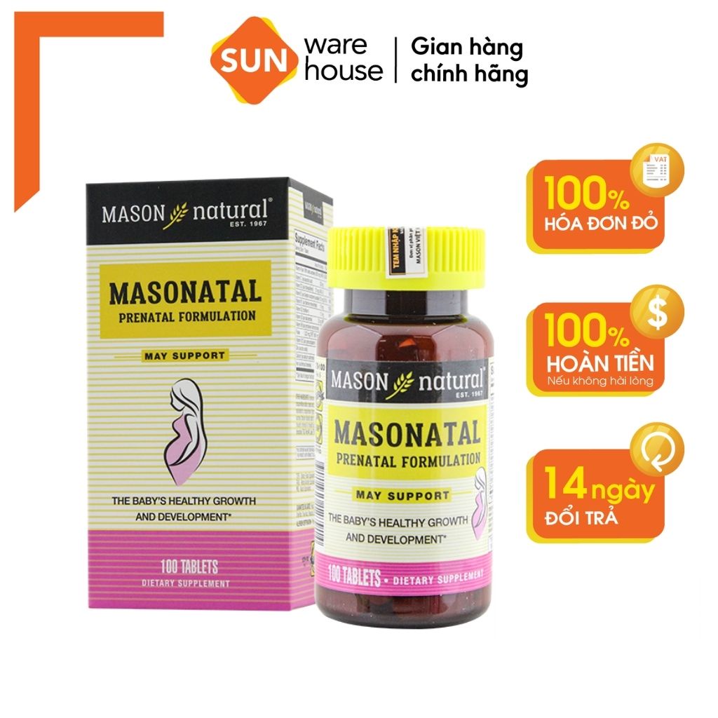 Viên Uống Masonatal Prenatal Formulation Bổ Sung Khoáng Chất Cho Phụ Nữ Mang Thai, Cho Con Bú 100 Viên