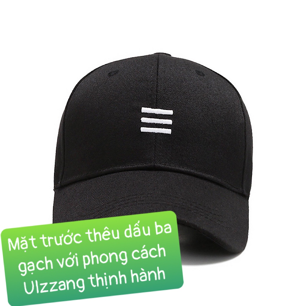 Mũ lưỡi trai thêu dấu ba gạch, nón kết nam nữ form unisex phong cách ulzzzang Hàn Quốc cá tính năng động vải kaki cotton