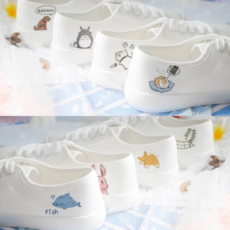 (Order) Giày trắng nữ mẫu mới mùa hè 2021 Hàn Quốc Harajuku ulzzang Giày nữ trắng in hình dễ thương