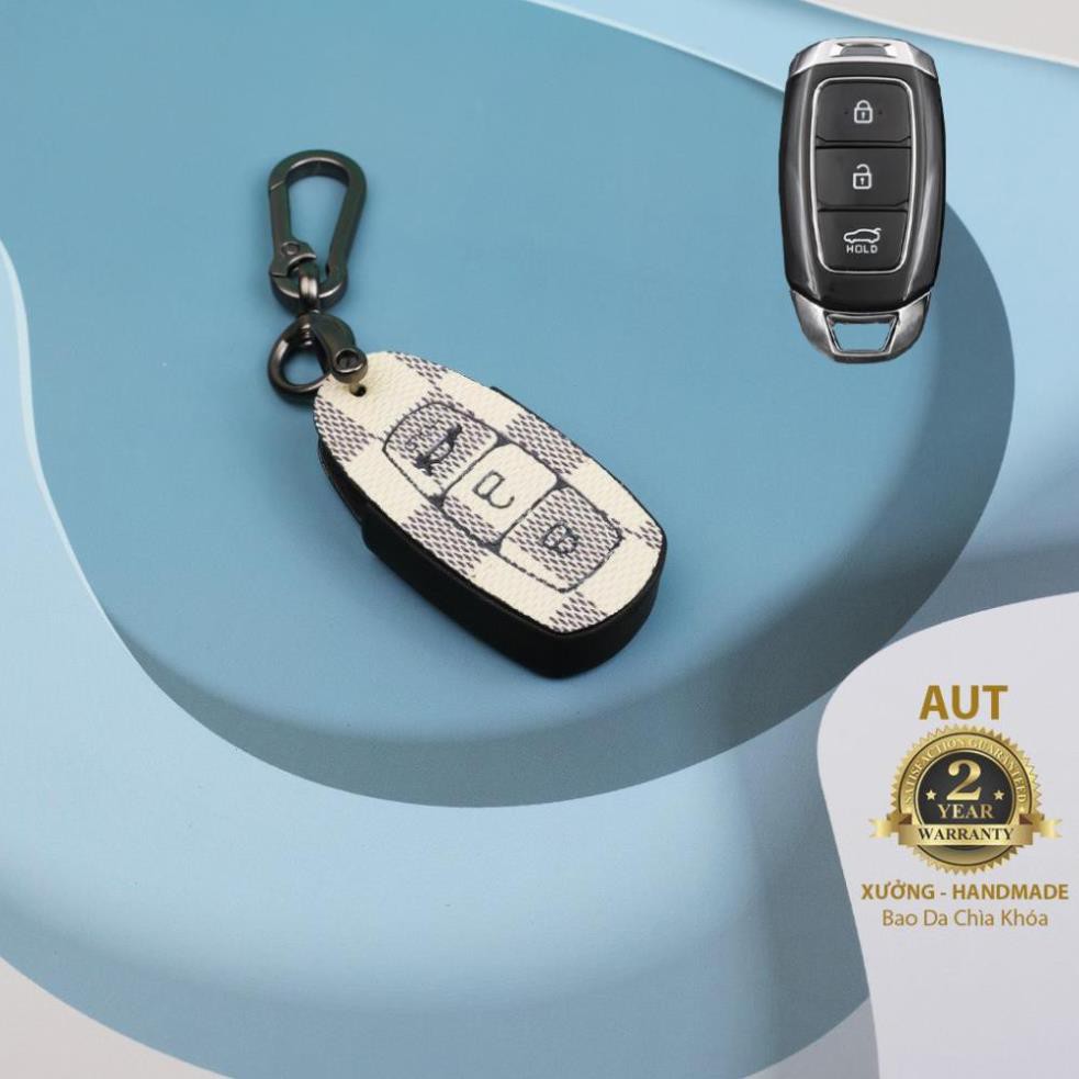 Bao da chìa khóa Smartkey Hyundai 3 nút (Accent,Santafe,Kona) da Canvas L.V xẻ túi cao cấp