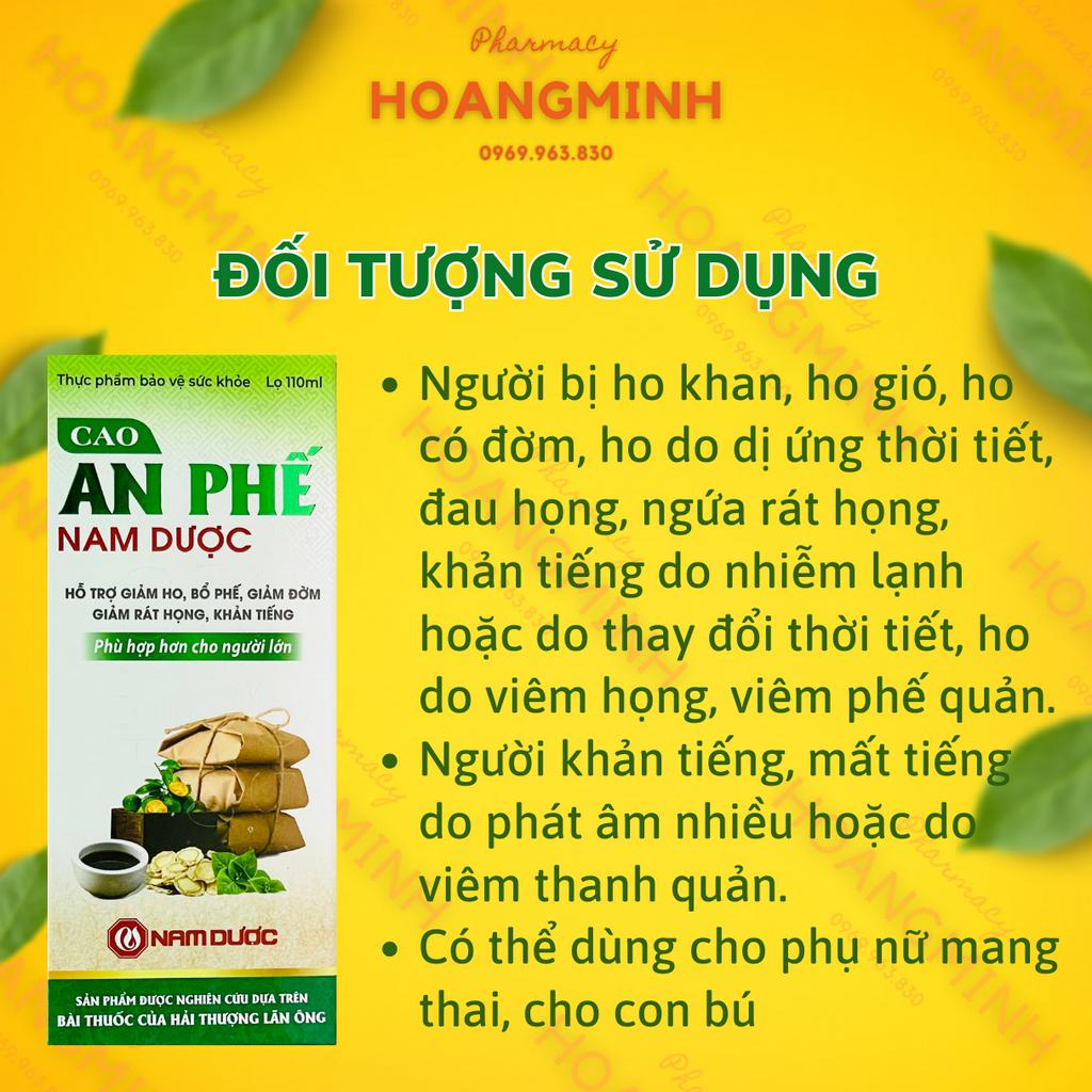 CAO AN PHẾ NAM DƯỢC |Chai 110ml| Cao Thảo Dược Đậm Đặc Hỗ Trợ Giảm Ho, Bổ Phế, Giảm Đờm, Giảm Rát Họng, Khản Tiếng