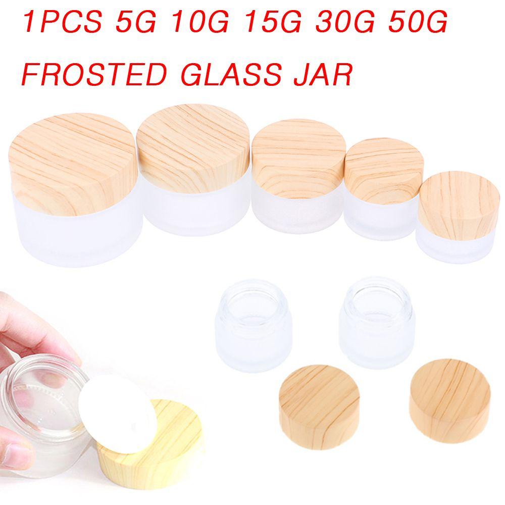 Hũ Thủy Tinh Mờ Có Nắp Họa Tiết Vân Gỗ Đựng Mỹ Phẩm Chăm Sóc Da Mắt