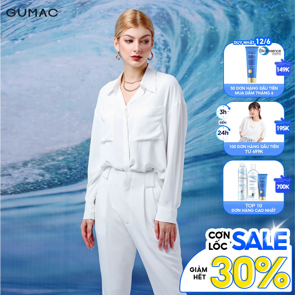 [Mã WABRGU33 giảm 10% tối đa 30k đơn từ 99K] Áo sơ mi nữ GUMAC 2 túi vuông basic, 2 màu đủ size AA12102