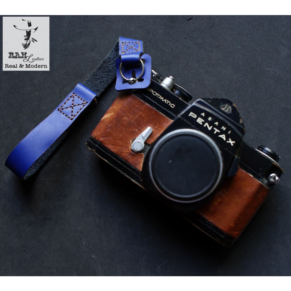 Dây máy ảnh vintage RAM Leather da bò thật handstrap xanh navy