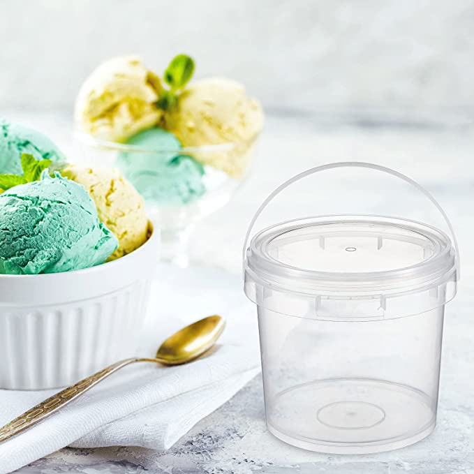 2 cái Thực phẩm Cấp bằng nhựa Xô cầm tay Thùng tròn trong suốt Thùng bảo quản kem gia đình có nắp Hỗ trợ bán buôn