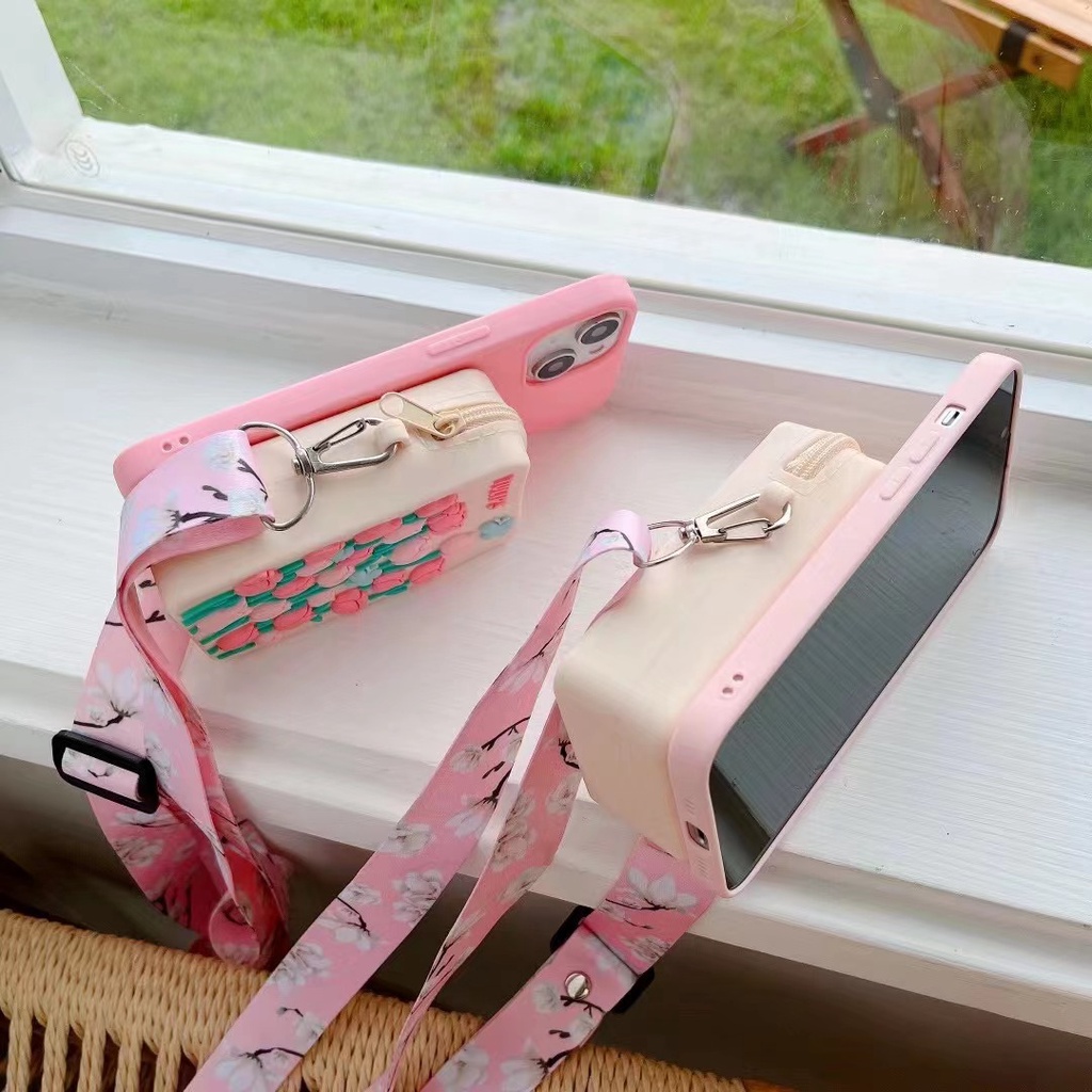 Ốp Điện Thoại Thiết Kế Ví Đựng Xu Hình Hoa Tulip Cho Samsung A03 A03S A12 A13 A22 A32 A33 A53 A73 M51 M52 M62 S22 Ultra