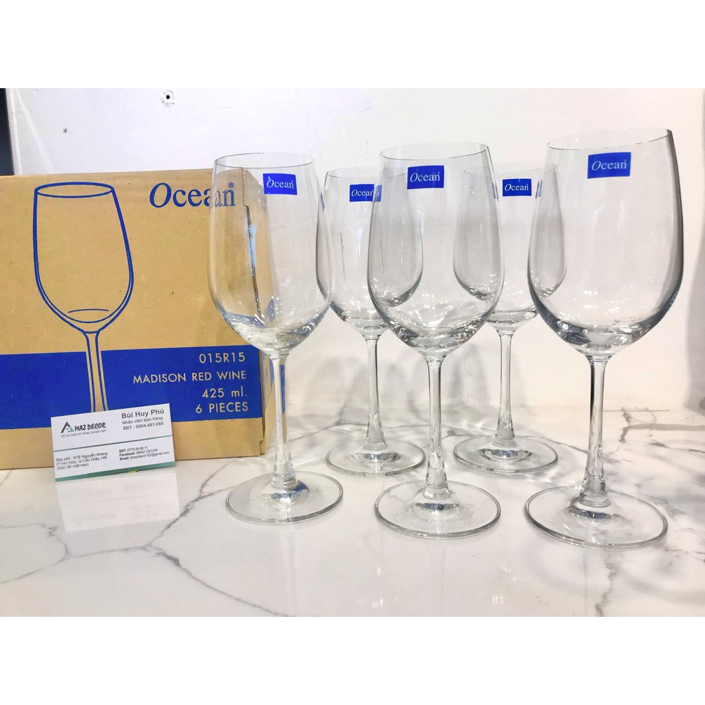Giá sỉ chính hãng Bộ 6 Ly thủy tinh uống rượu vang thái lan 425ml dung tích chính hãng Ocean trong suốt đẹp 15R15