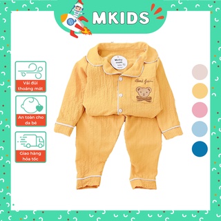 [Thanh lý] Đồ ngủ pijama cho bé trai bé gái 1 tuổi - 5 tuổi, pizama cho bé vải đũi thoáng mát MKids 03