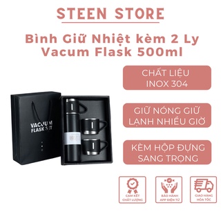 Bình giữ nhiệt kèm 2 ly vacum flask 500ml inox cao cấp, giao màu ngẫu nhiên