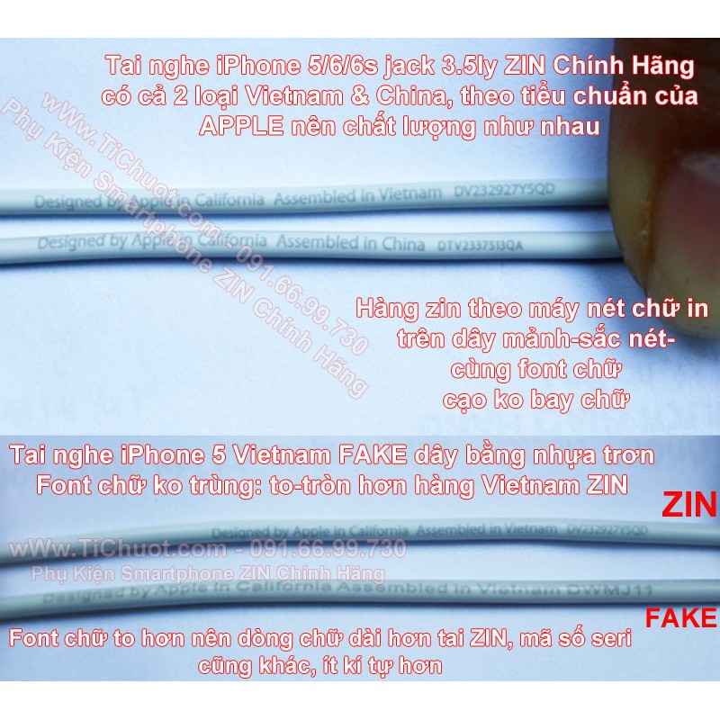 [ZIN THEO MÁY] Tai nghe iPhone 5s/ 6/ 6s EarPod ZIN Máy jack 3.5mm 3ly5- Không Hộp