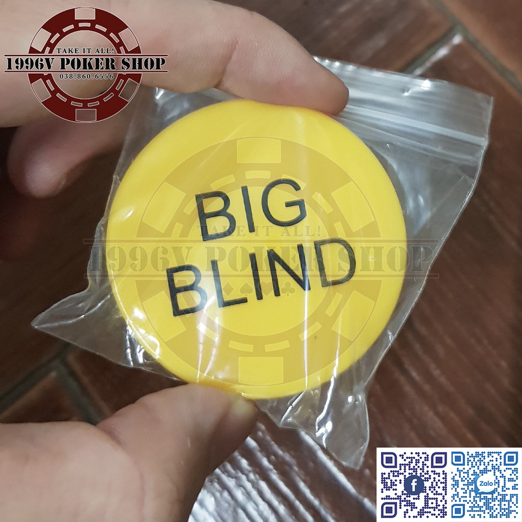 Combo 4 nút nhựa Dealer Poker button trắng, Small Blind xanh biển, Big Blind vàng, All in đỏ - 1996V Poker Shop
