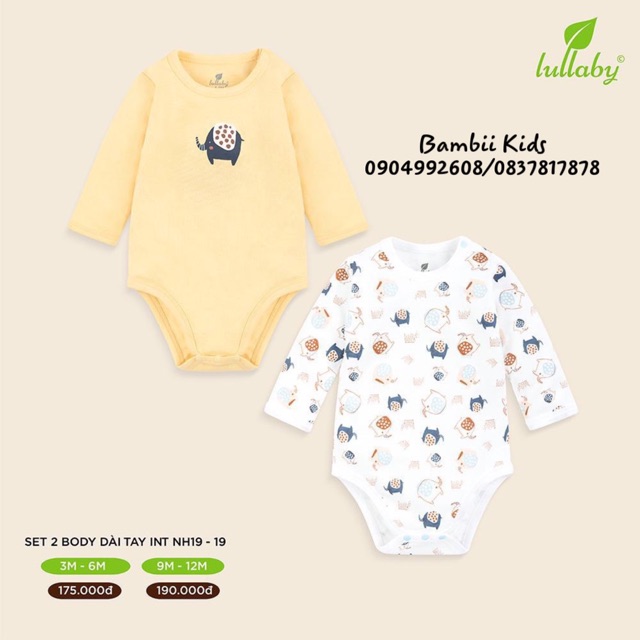 [LULLABY SALE] Set 2 bộ BODY chip Cotton dài tay sơ sinh/ bé trai/ bé gái