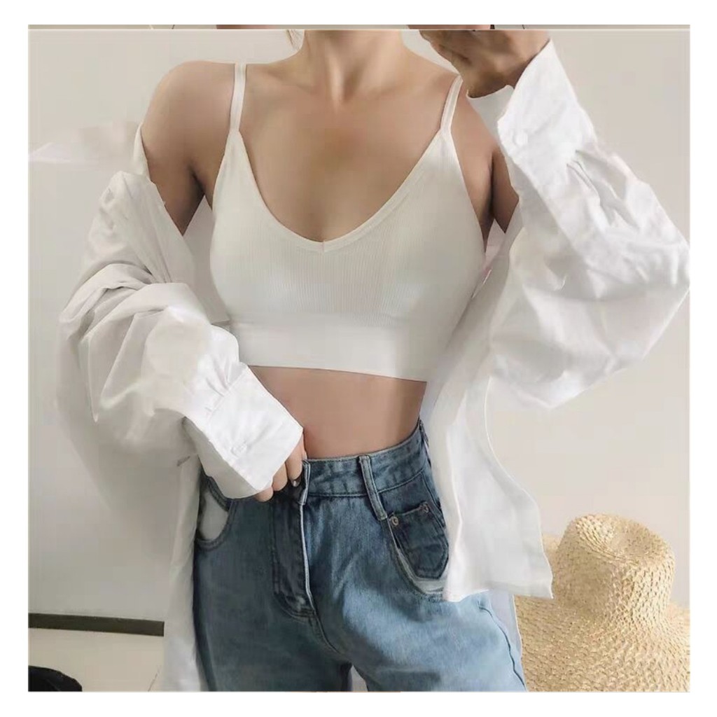 Áo 2 dây nữ 💖FREESHIP💖Áo bra len tăm hở lưng A05