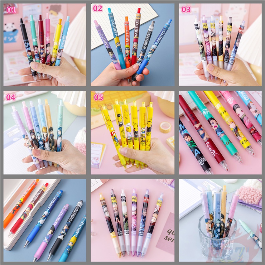 Set 6 Món Đồ Thời Trang ❀ Bút Viết Hình Demon Slayer / NARUTO / Jujutsu Kaisen / Genshin Impact ❀ Bút Mực Gel Trung Tính Dùng Trong Trường Học/Văn Phòng