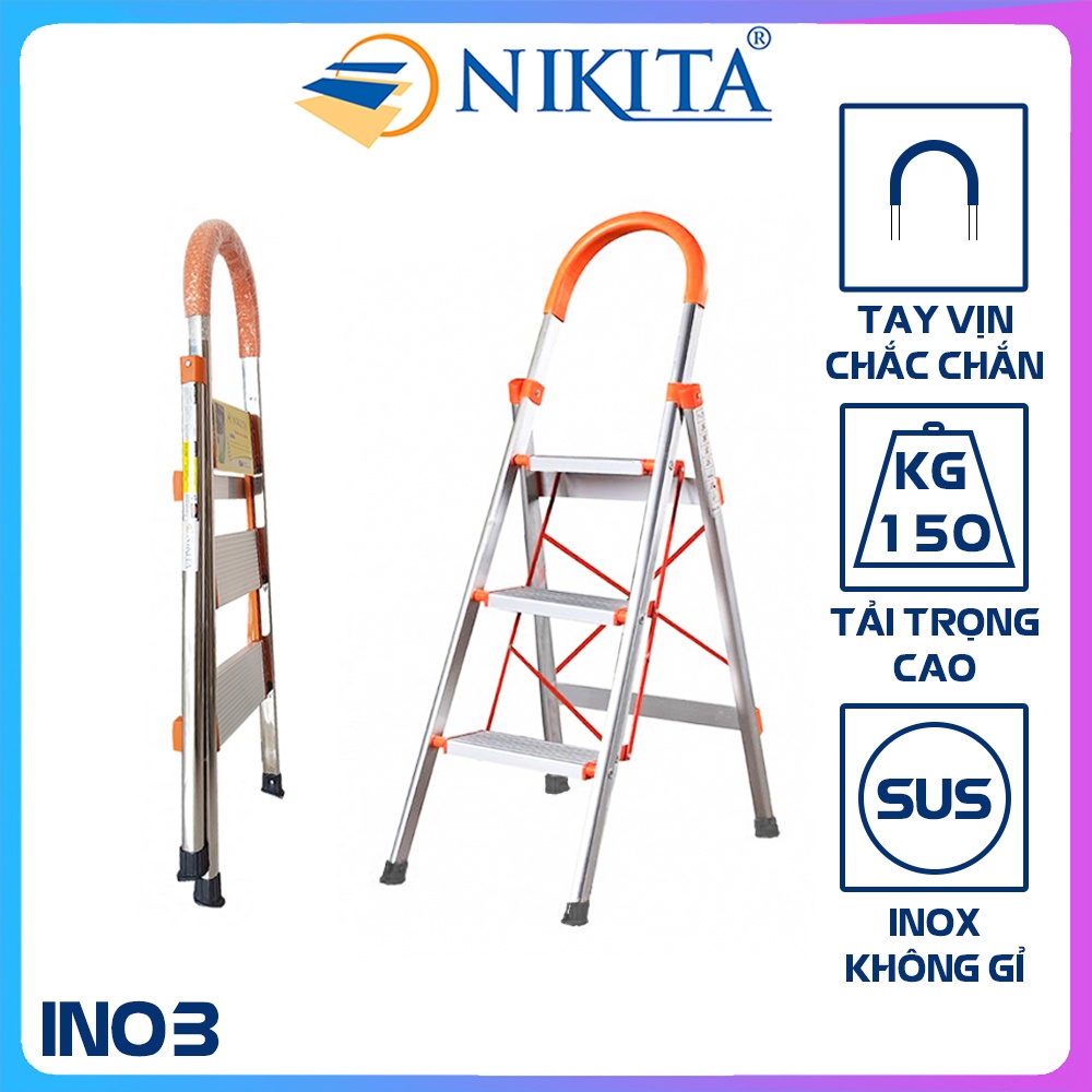 Thang ghế INOX bậc lớn NIKITA IN03 3 bậc - Chính hãng