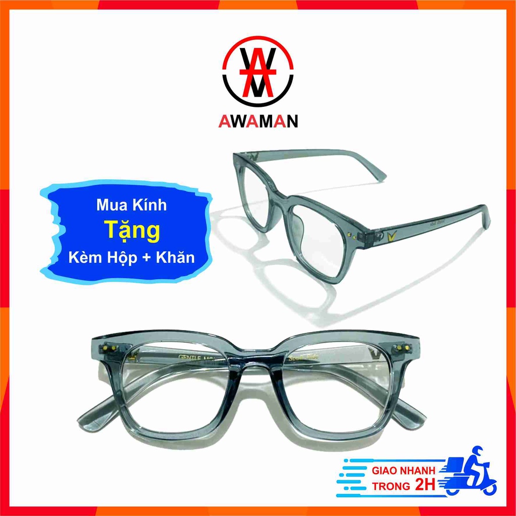Gọng Kính Thời Trang Cao Cấp Nam Nữ Màu Ghi (Tặng Hộp + Khăn)