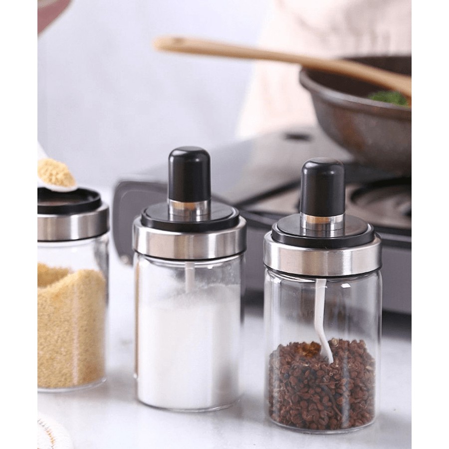 Lọ thủy tinh đựng gia vị trong suốt kèm muỗng