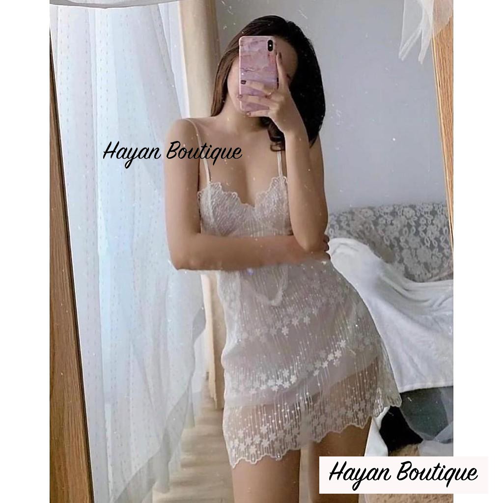 [FREESHIP]Váy ngủ sexy pha lê trắng siêu đẹp, đầm ngủ quyến rũ Quảng Châu - Haayan Boutique #HT67