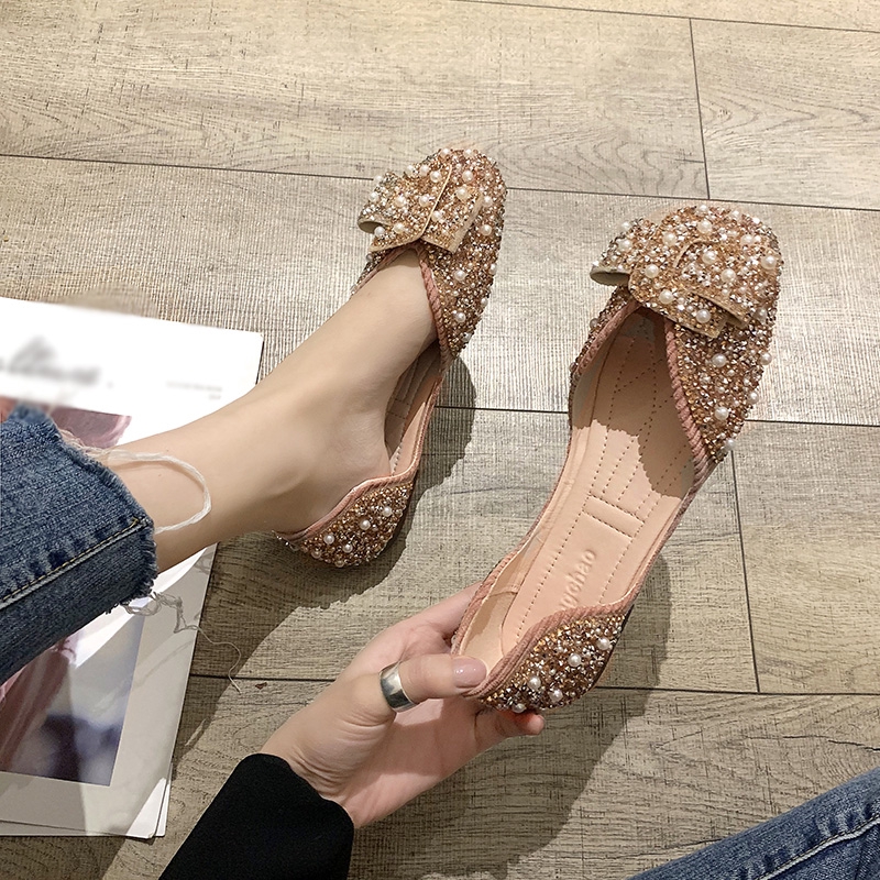 Giày búp bê đính đá phong cách thời trang thanh lịch cho bạn nữ