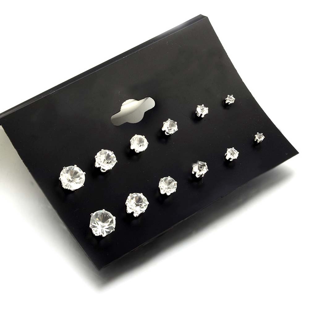 Set 6 đôi bông tai kiểu tròn đính đá cho nữ