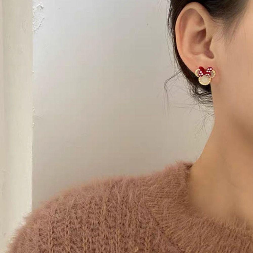 QQMALL Bông Tai Hình Chú Chuột Hoạt Hình Đính Nơ Xinh Xắn Cho Nữ