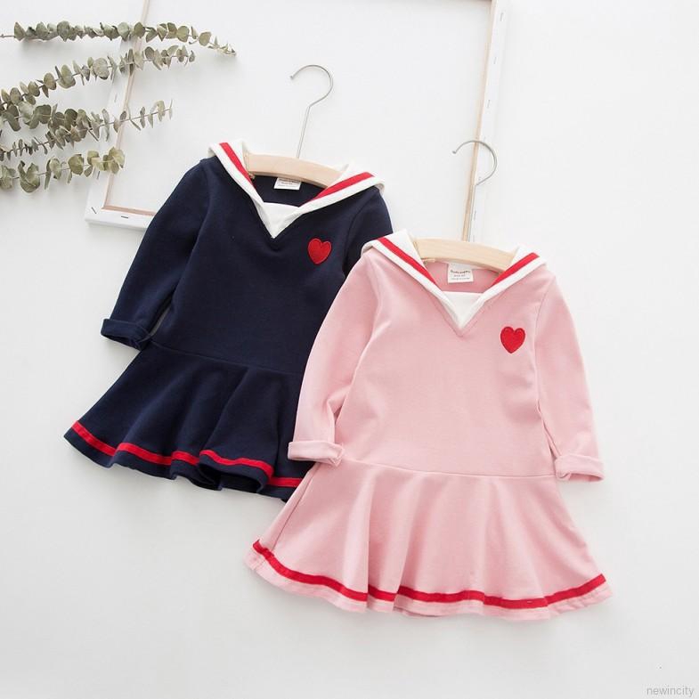 Đầm Tay Dài Thêu Hình Trái Tim Cho Bé Gái