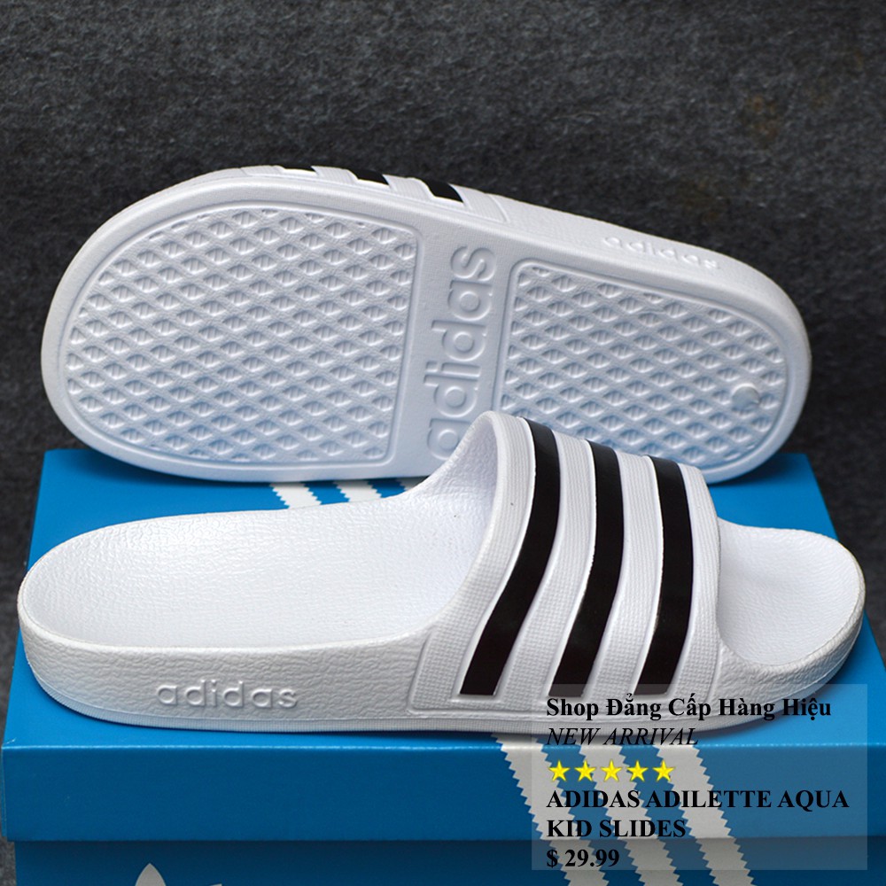 Dép trẻ em Adidas Adilette Aqua Kid màu trắng sọc đen