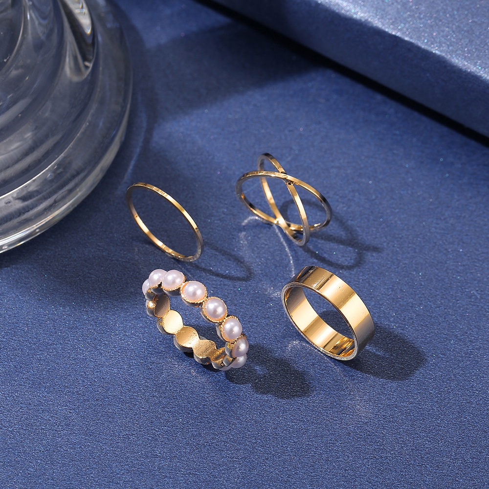 Bộ nhẫn đính ngọc trai thiết kế đơn giản thời trang cho nữ