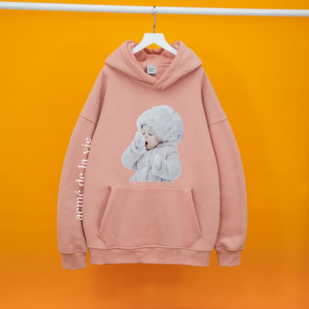 Áo nỉ hoodie ADLV EM BÉ TUYẾT Hogoto shop , Áo nỉ hoodie unisex nam nữ form rộng oversize chất liệu Cotton