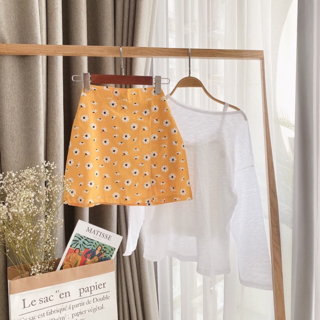 SET CHÂN VÁY HOÁ KÈM ÁO TRẮNG TAY DÀI