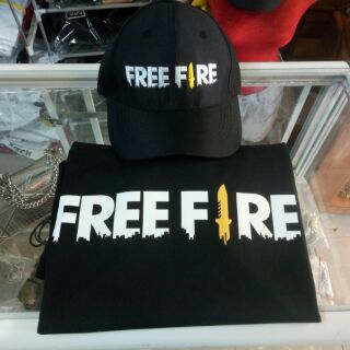 (Tặng Kèm Móc Khóa) Combo Áo và Nón Games Free Fire Đen Cotton Thái