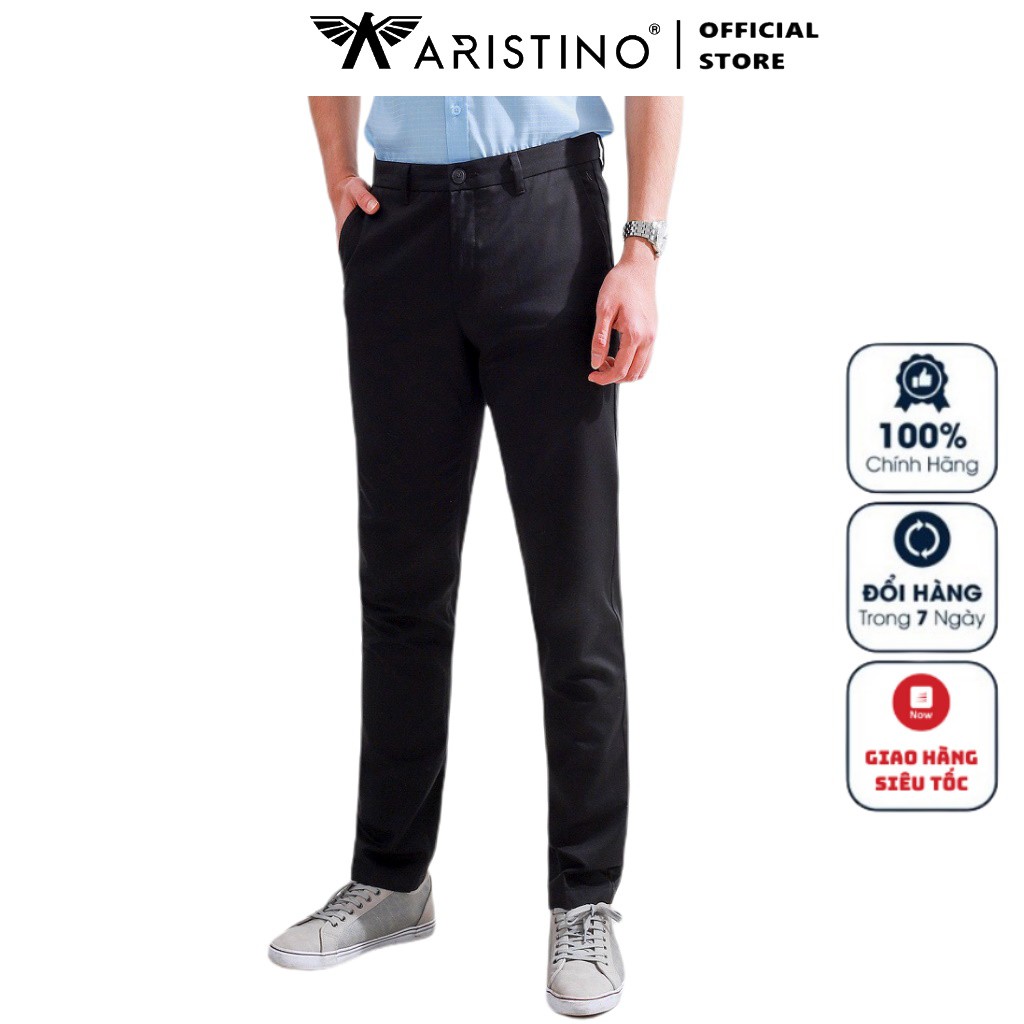 Quần Kaki Nam Aristino AKK00708 Màu Đen 01 Kiểu Dáng Slim Fit Chất Liệu CVC