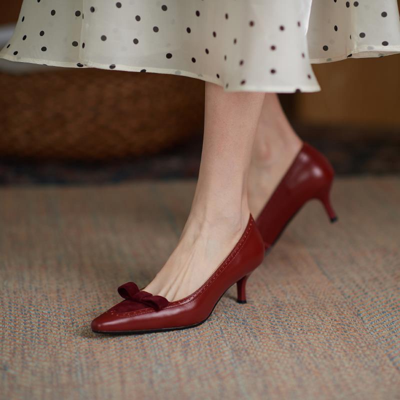 Giày Cao Gót 5cm Bằng Da Phong Cách Retro Dành Cho Nữ