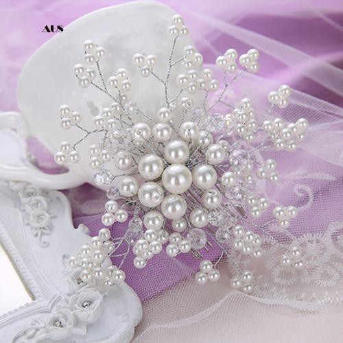 ♔Lược Cài Tóc Hình Hoa Đính Ngọc Trai Giả Cho Cô Dâu