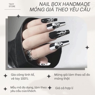Nail Box Handmade họa tiết lửa trắng đen cá tính