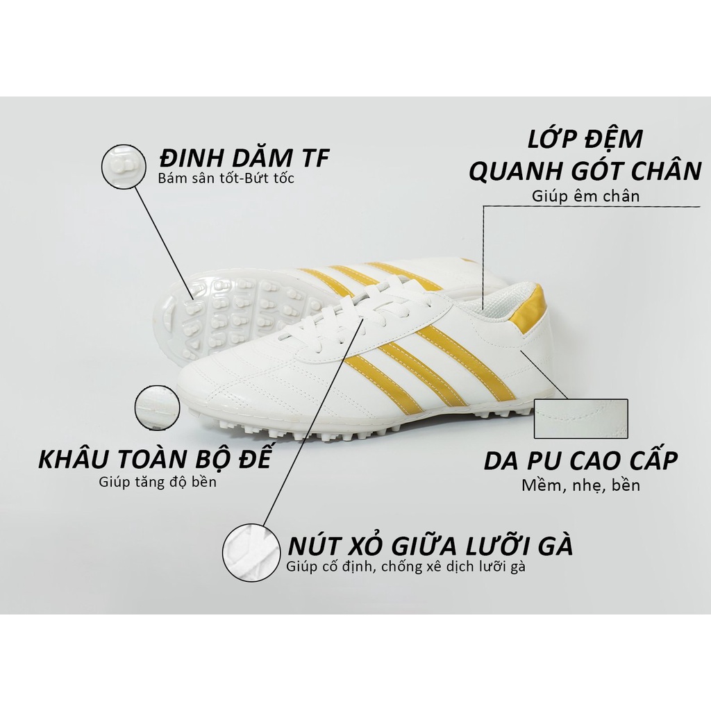 Giày Đá Bóng Nam Ba Sọc Ct3 Chính Hãng Wika, Giày Đá Banh Sân Cỏ Nhân Tạo Da Pu, Đã Khâu Toàn Bộ Đế Siêu Bền Ôm Chân