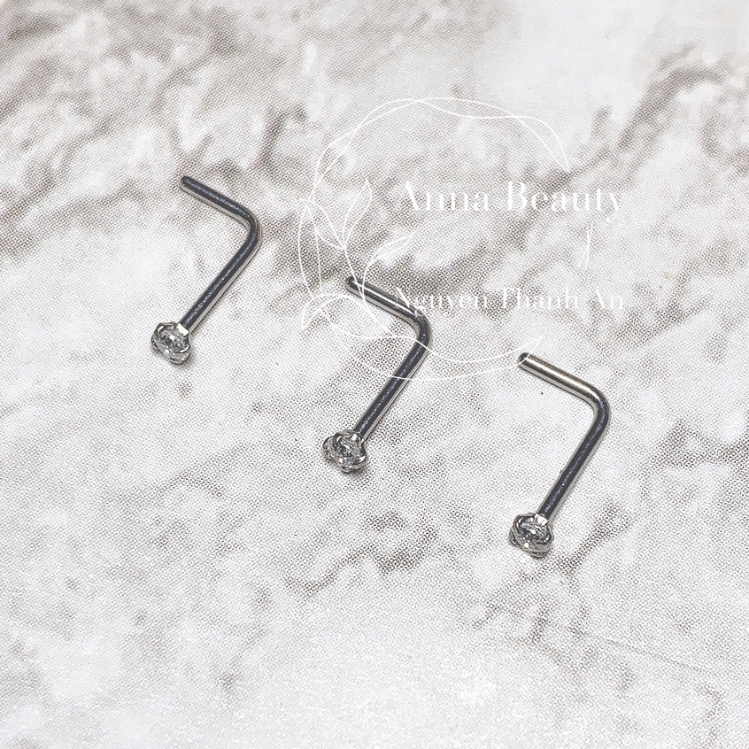 1 Khuyên Mũi đính đá chân L JOLLY bằng thép y tế xỏ khuyên Piercing