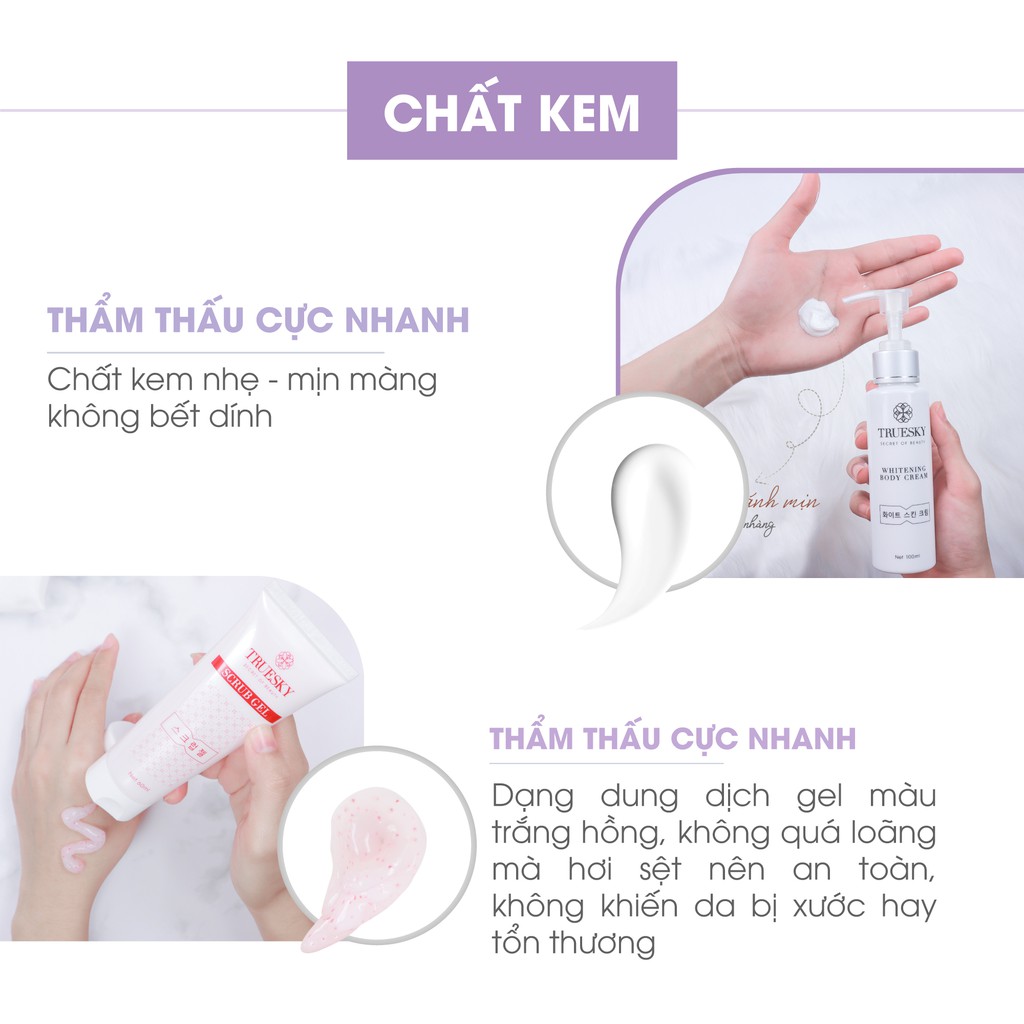 Bộ sản phẩm tắm trắng toàn thân Truesky VIP09 gồm 1 kem ủ trắng toàn thân 100ml &amp; 1 tẩy tế bào chết 100ml