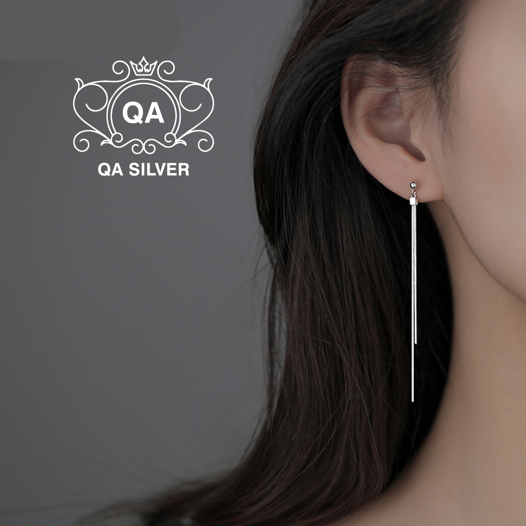 Khuyên tai bạc tua dài bông tai 2 sợi mảnh S925 CHAIN Silver Earrings QA SILVER EA200417