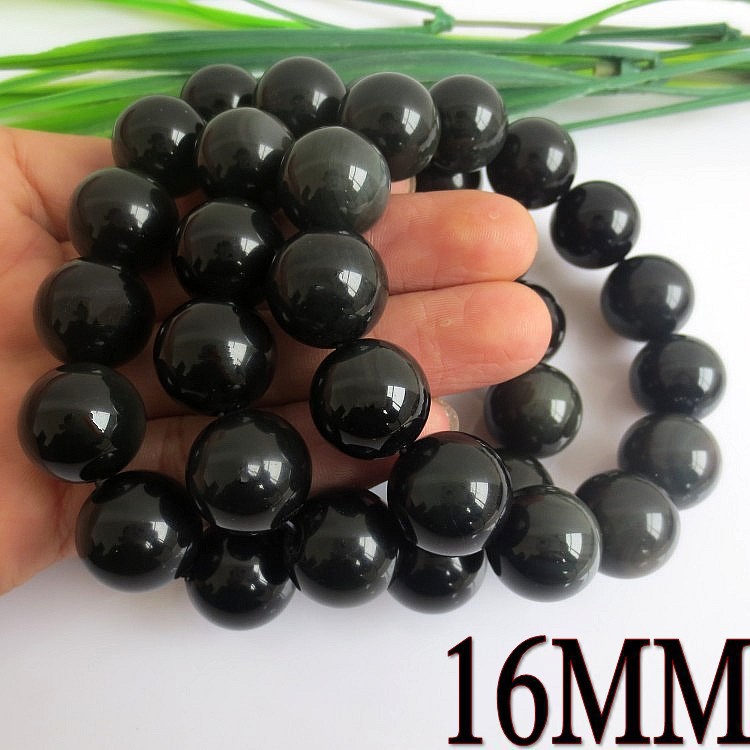 Vòng đeo tay Obsidian tự nhiên Black Stone Jewelry 6-18mm Với Rainbow Eye Gem Bracelet hàng xịn