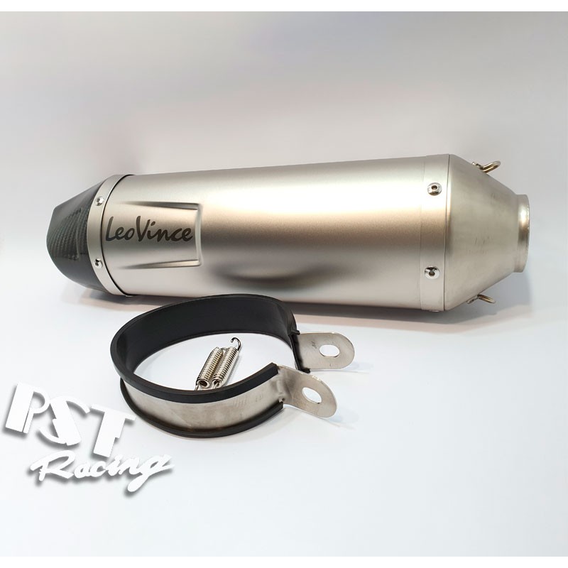 Pô Leovince SBK trắng kèm cổ bầu hơi inox 304 màng lọc tổ ong