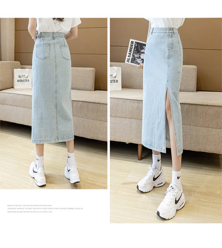 Chân Váy Denim Dáng Chữ A Lưng Cao Màu Xanh Nhạt Phong Cách Hàn Quốc | BigBuy360 - bigbuy360.vn