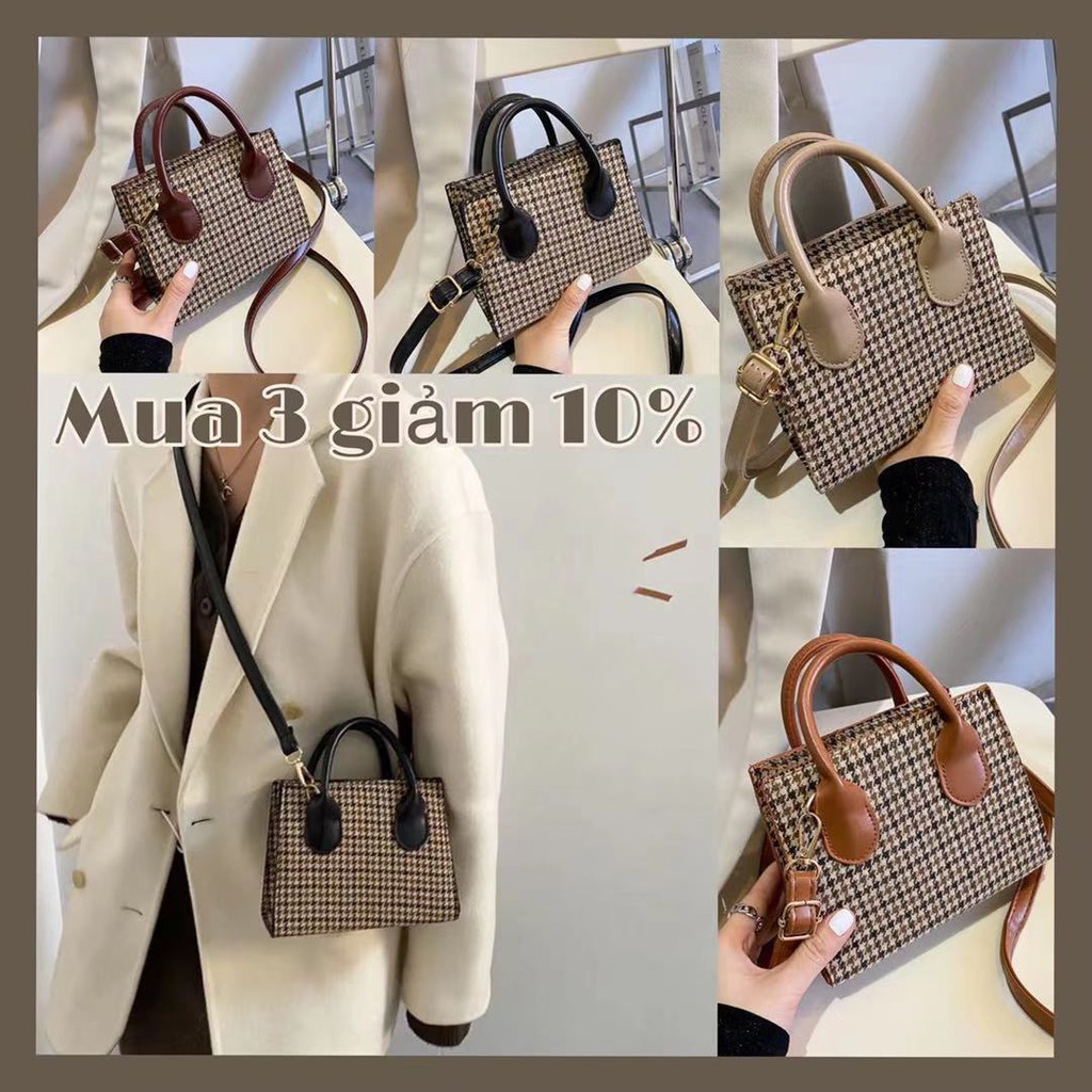 ✨Mua 3 giảm 10% ✨Túi đeo vai vuông nhỏ họa tiết răng cưa phong cách cổ điển Hàn Quốc thời trang thu đông 2020