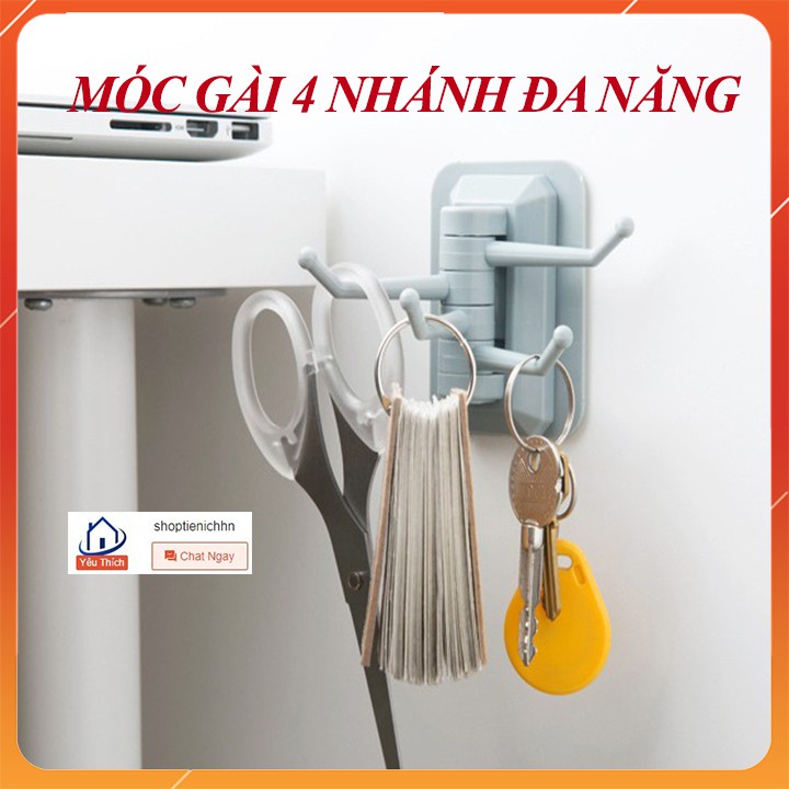 (Hoàn$)Móc Dán Tường Treo Đồ 4 Nhánh Xoay Ngang (STIHN)