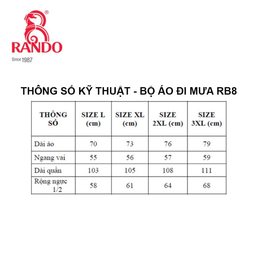 Rando Chính Hãng,MUA 2 GIẢM 52K Áo Mưa Bộ Vải Dù 2 Lớp Kiêm Áo Gió Giữ Ấm Cao Cấp (Bộ RB8),Tiện Dụng Khi Đi Mô Tô NAM/NỮ