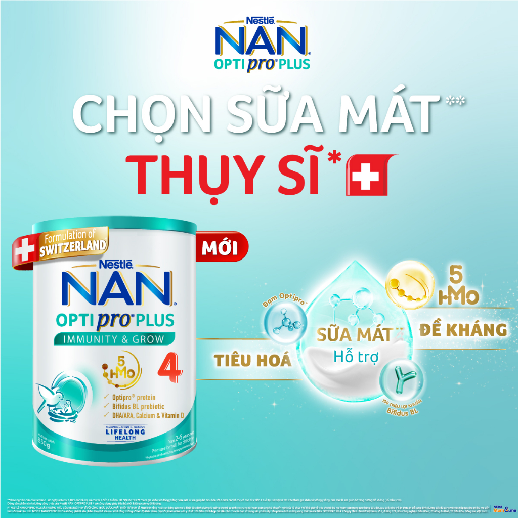 Sữa bột Nestlé NAN OPTIPRO PLUS 4 1500g/lon với 5HMO Giúp tiêu hóa tốt